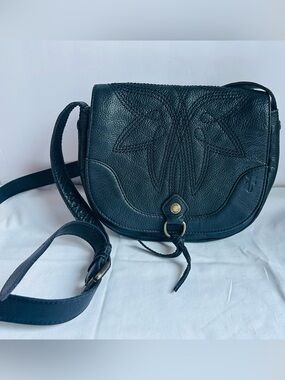 Frye Embroidered Charlene Black Leather Saddle Bag